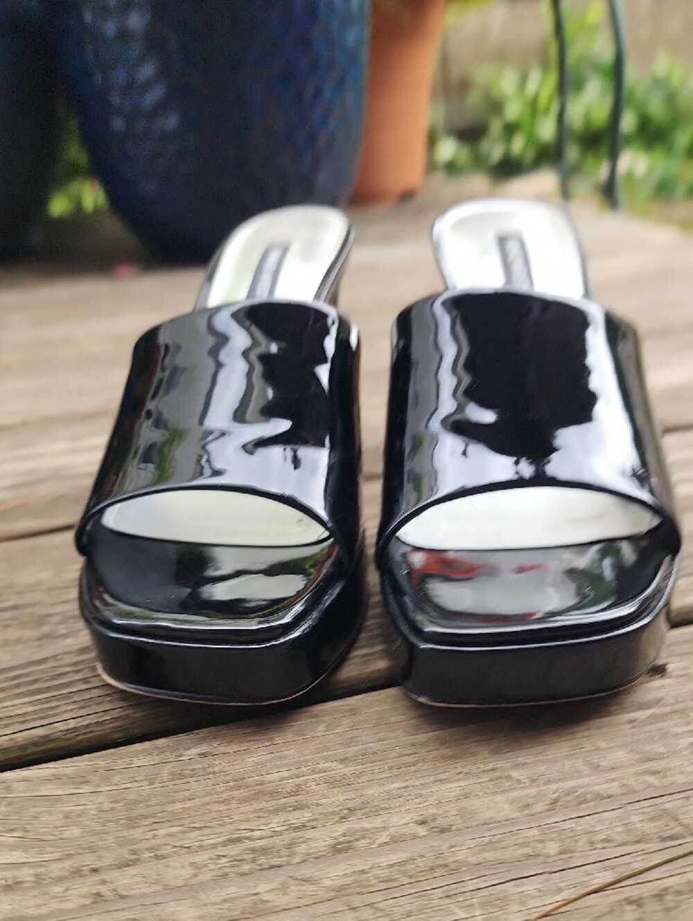 Nine West Beez Platform Black Patent Open-Toe Mule Heels 8.5 - Picture 4 of 13